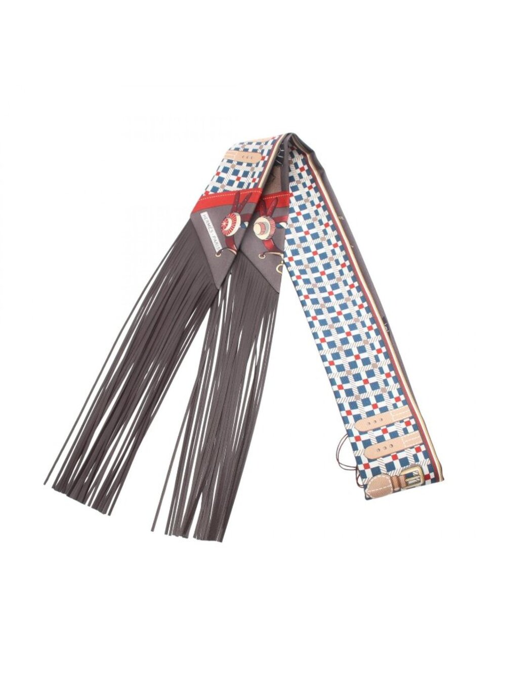 Hermes Scarf Twilly Fringe les Voitures Nouvelles Ribbon Silk Leather